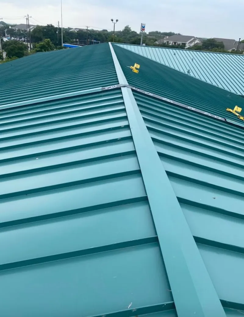 Green commercial metal roof ridge and valley for Metal Roof Repair in Barling